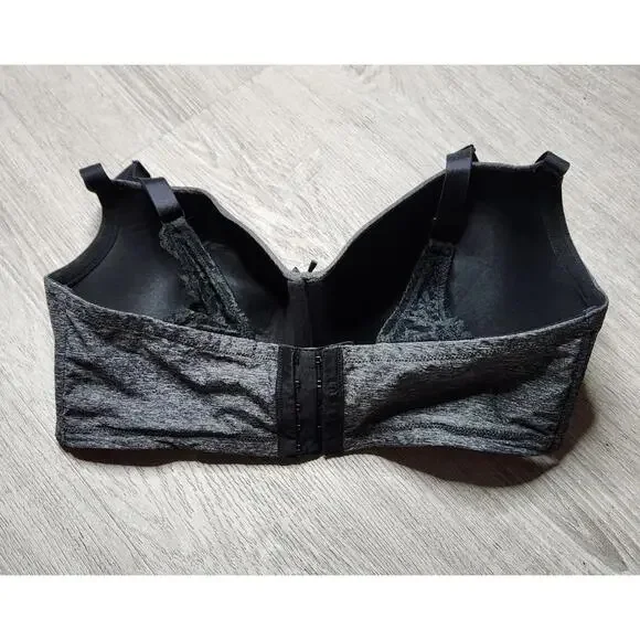 Cacique Gray Black Lace Lightly Lined Balconette Bra 40F - Picture 2 of 8